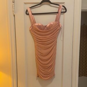 More to Come Camille Drape Mesh Dress in Baby Pink